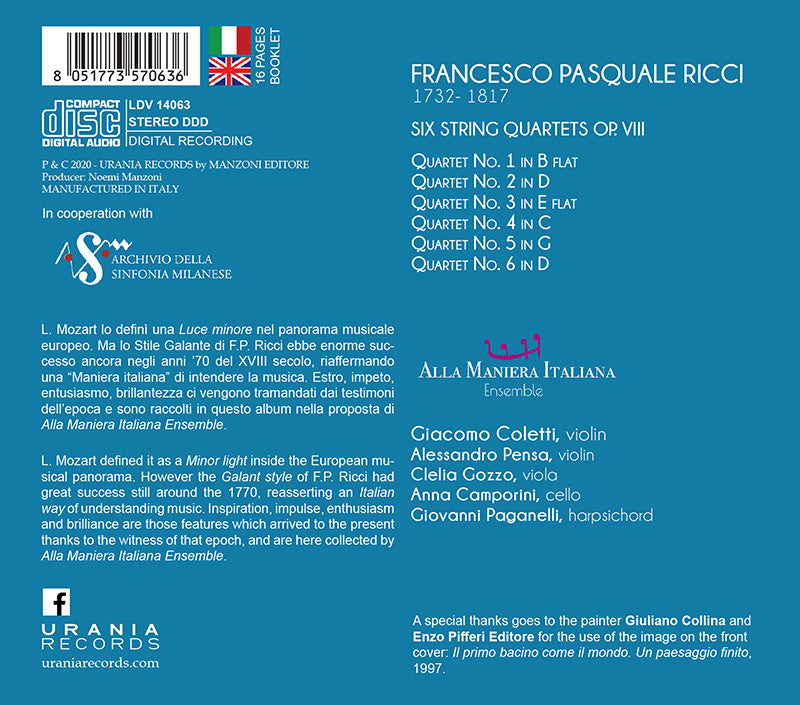 RICCI: SIX STRING QUARTETS OP. VIII