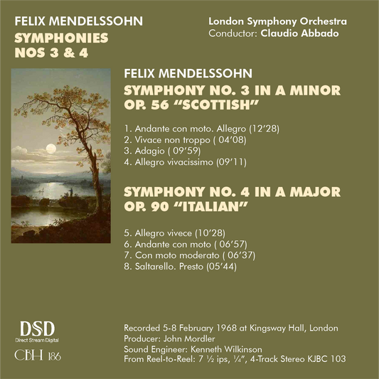 Mendelssohn Sinfonie n. 3 & 4 — Claudio Abbado, London Symphony Orchestra — Inlay Capsa Symphōnĭa CS186