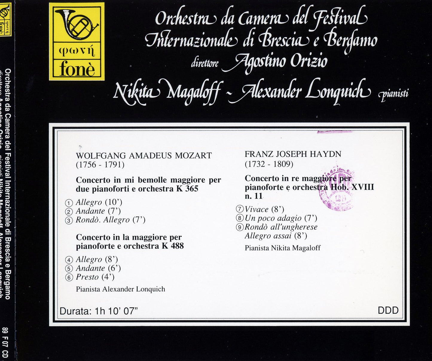 W. A. MOZART, F. J. HAYDN - MAGALOFF, LONQUICH, ORIZIO, Orchestra da Camera del Festival Internazionale di Brescia e Bergamo
