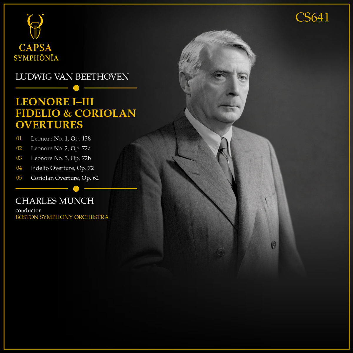 Inlay e tracklist CS641 — Beethoven, Ouverture Leonore, Fidelio e Coriolan — Charles Munch, Boston Symphony Orchestra